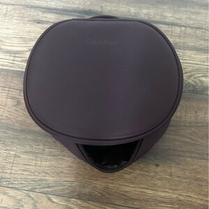 Calvin Klein Round Makeup Bag Burgandy Travel Pouch cosmetic EUC